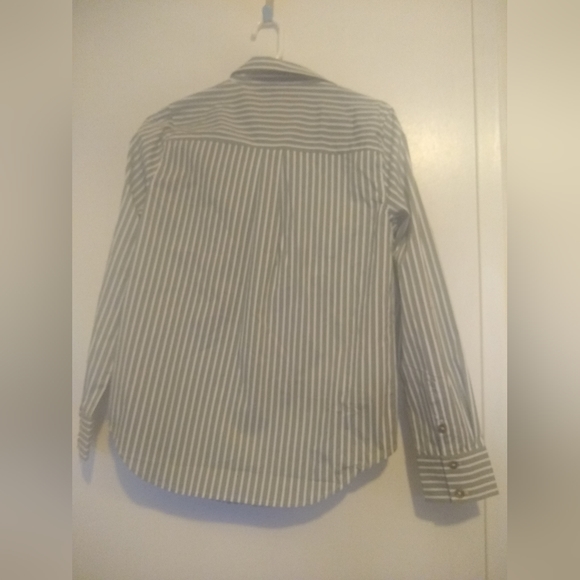 Universal Standard Elbe Stretch Poplin Shirt Sage/White 6-8 - Picture 2 of 4